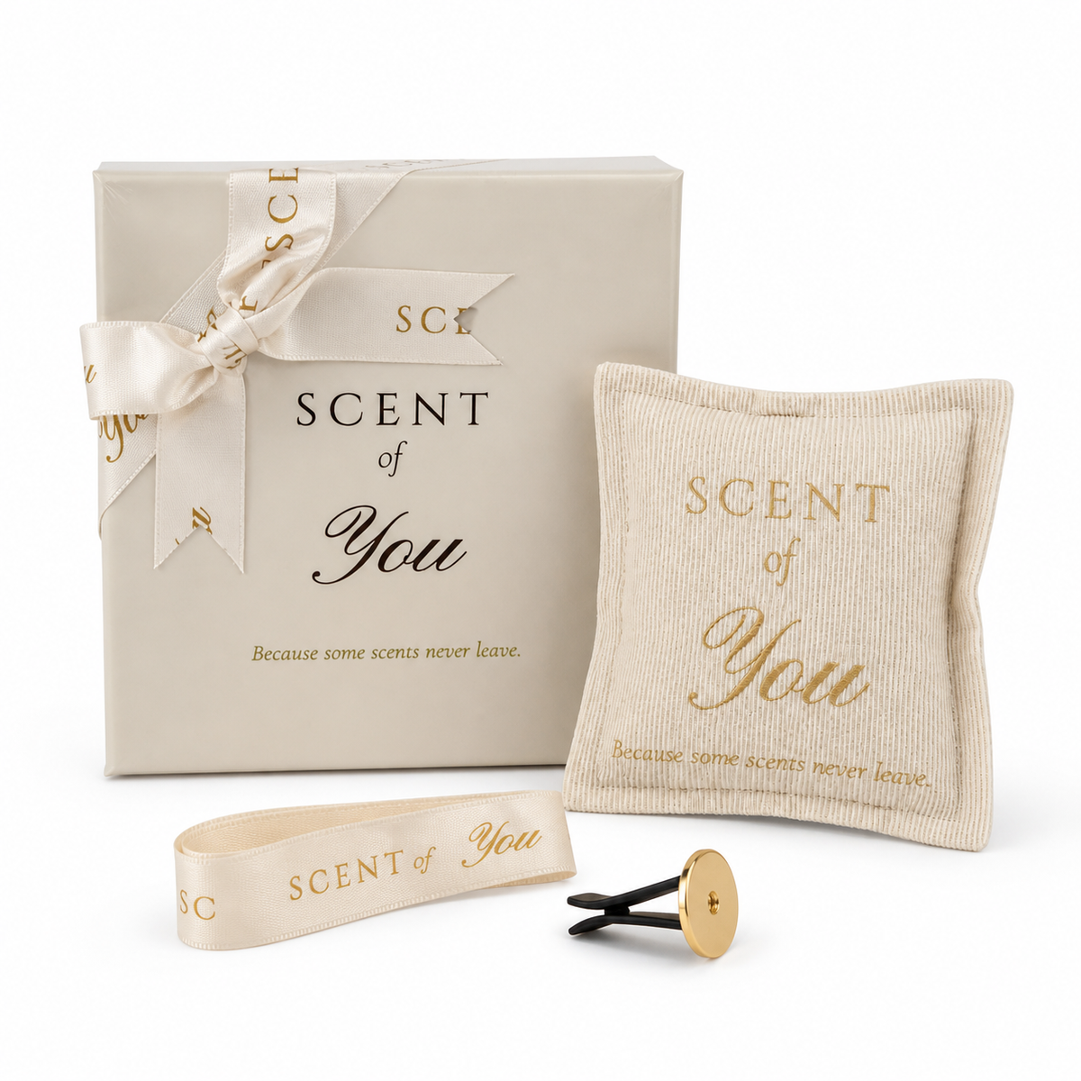 SCENT of You ivory fragrance sachet gift set with box, ribbon and magnetic vent clip