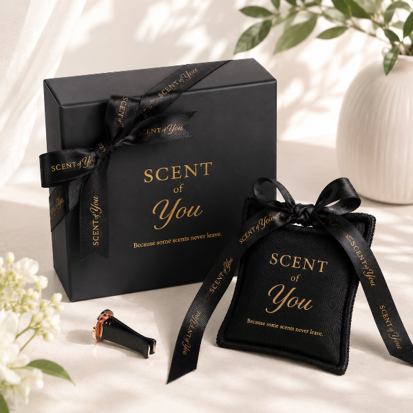 HIM Amber & Leather luxury fragrance sachet on a white background