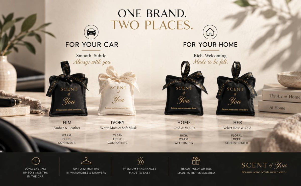 The four SCENT of You fragrance sachets presented for the car and home